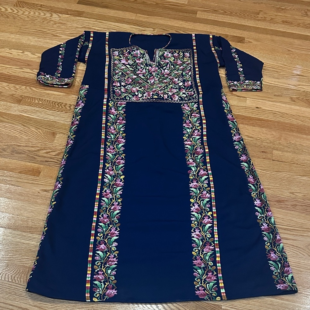 Floral Embroidered Navy Dress